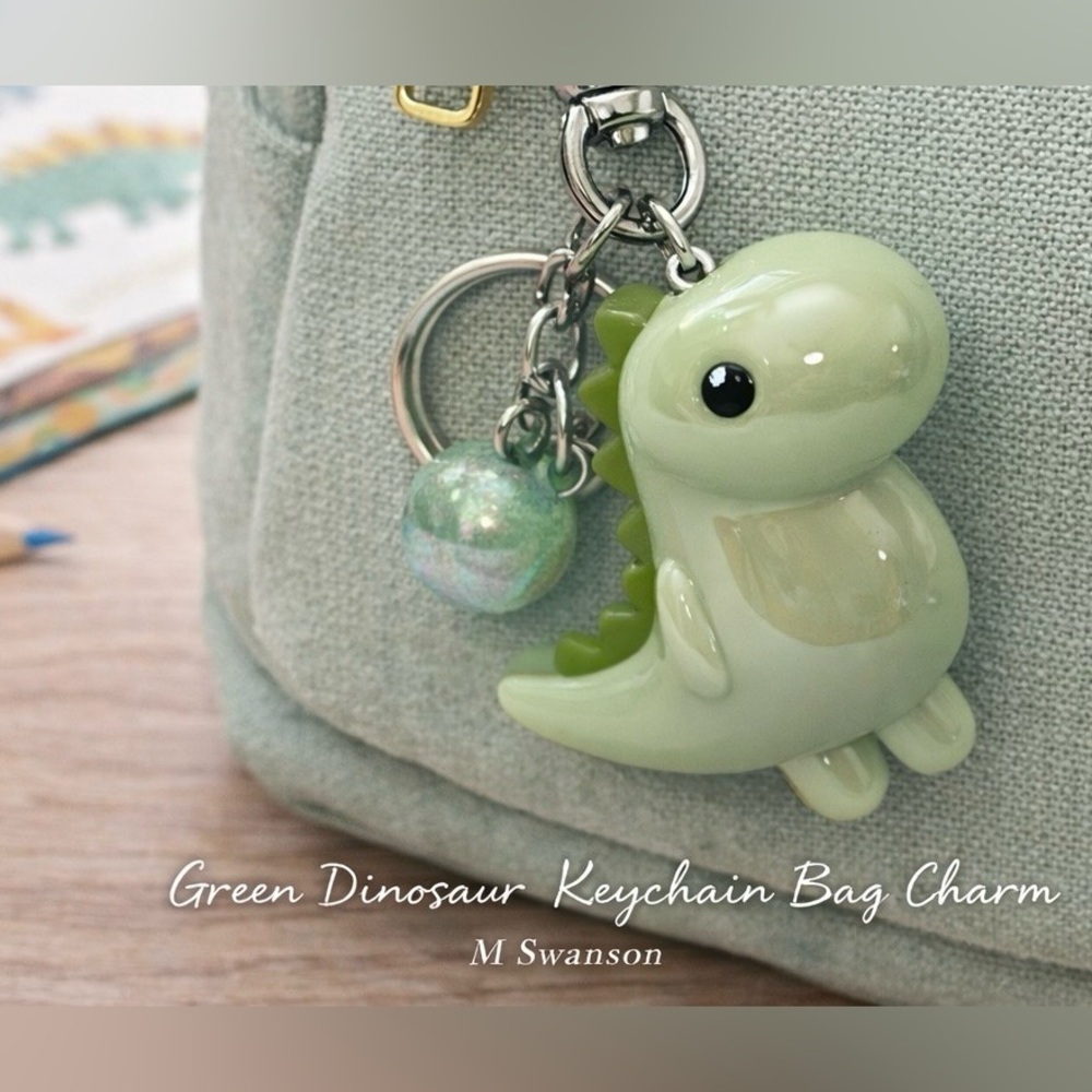 NEW Light Green Dinosaur Keychain Bag Charm – Cute Acrylic Dino - Picture 1 of 6